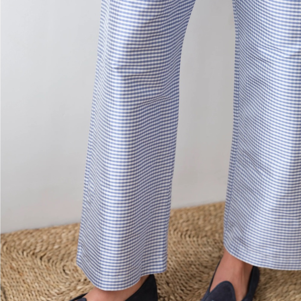 DONNI. Blue Gingham Taffeta Drawstring Cargo Pant - Picture 4 of 5